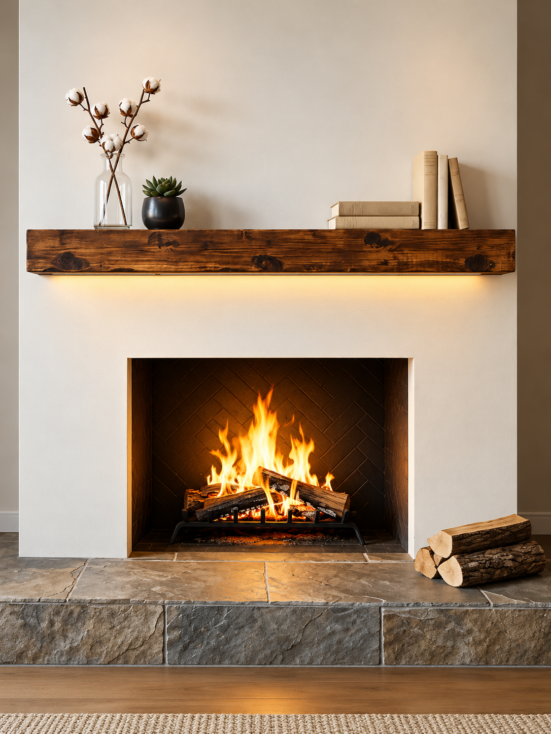 5ft. Rustic Fireplace Mantel - Floating Wall Shelf