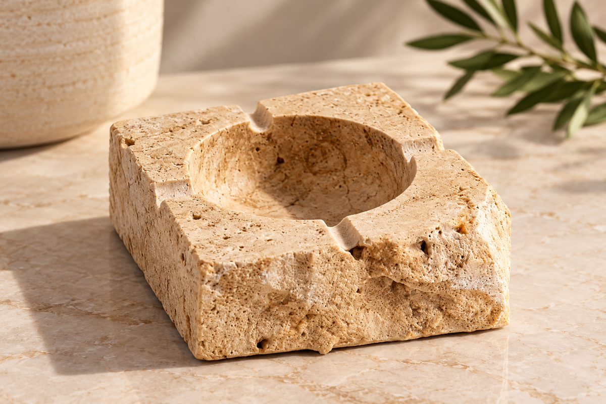 Ashtray - Travertine, Beige Marble Ashtray, Lux Smokers