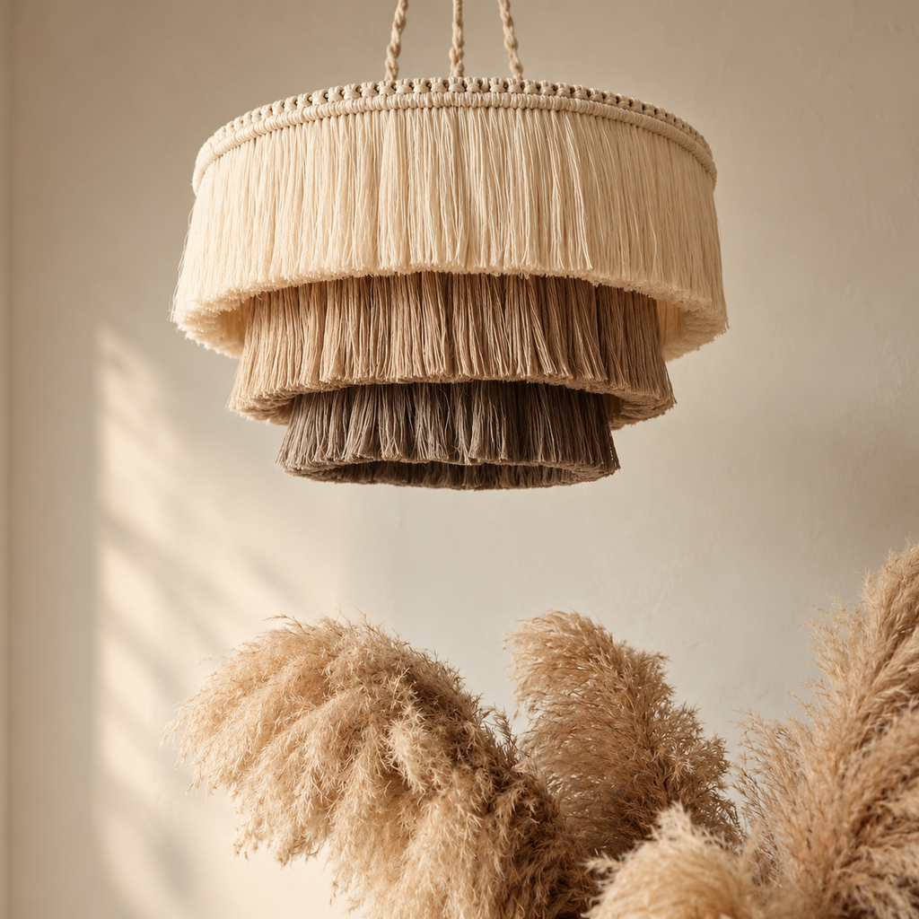 Cotton Fringe Chandelier Cappuccino