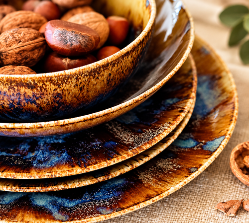 48-piece Brown Porcelain Dinnerware Set Volcano