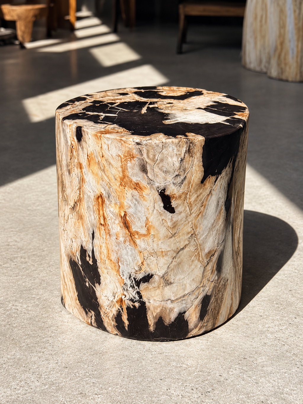 Petrified Wood Side Table, Predominantly White and Beige