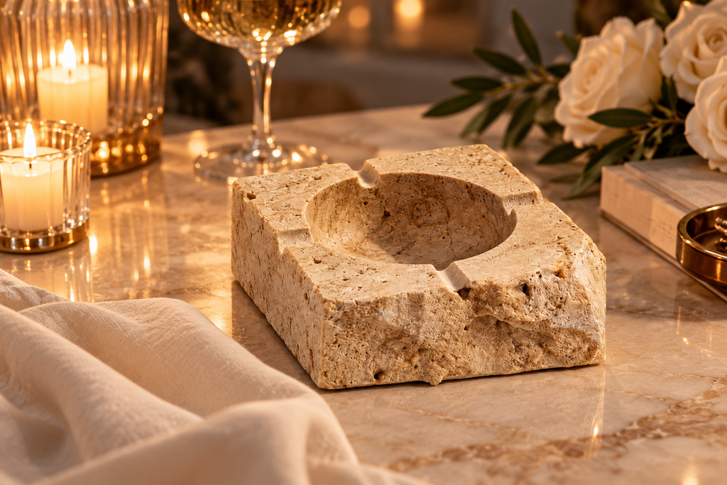 Ashtray - Travertine, Beige Marble Ashtray, Lux Smokers