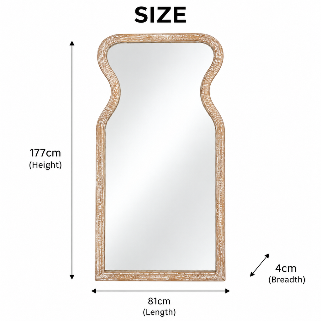 Antique White Mango Wood Curved Full Length Floor Mirror