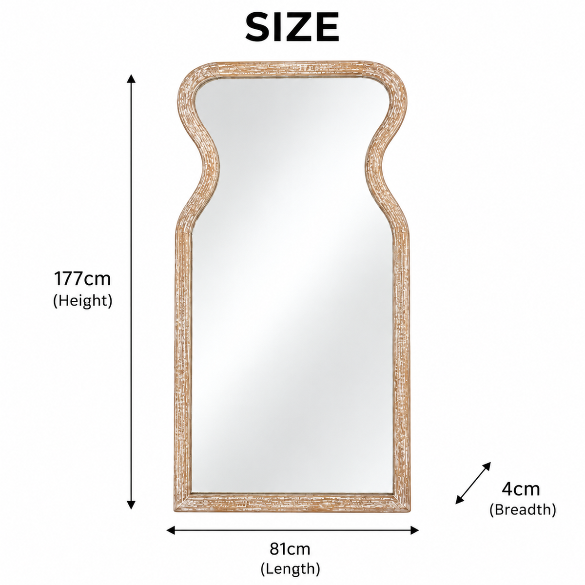 Antique White Mango Wood Curved Full Length Floor Mirror