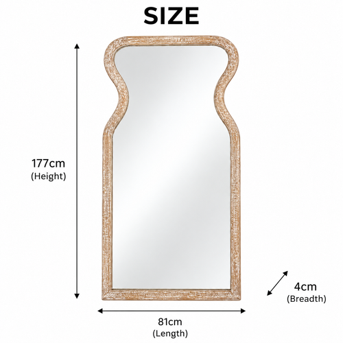 Antique White Mango Wood Curved Full Length Floor Mirror