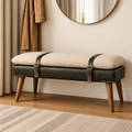Artisan Solid Wood Bouclé Buffalo Hide Leather Bench