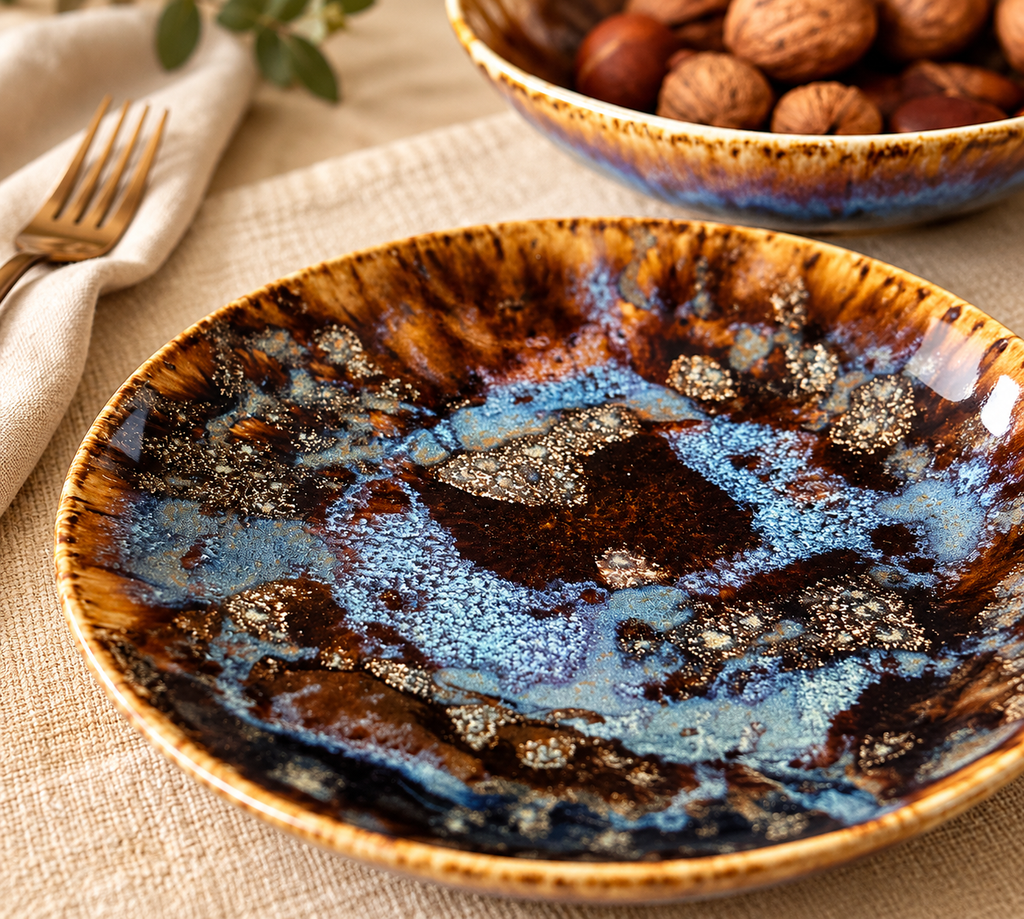 48-piece Brown Porcelain Dinnerware Set Volcano