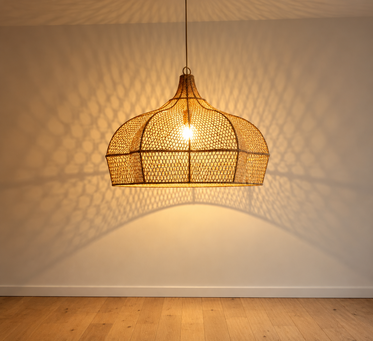 Handmade Wave Rattan Pendant Hanging Light Chandelier 100cm