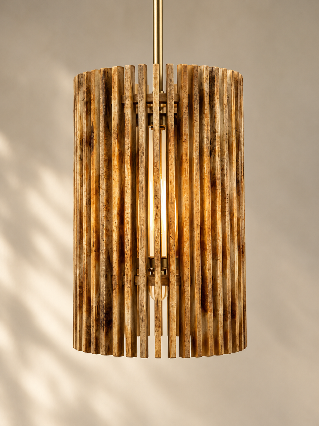 Rania Wooden Slatted Round Pendant Long