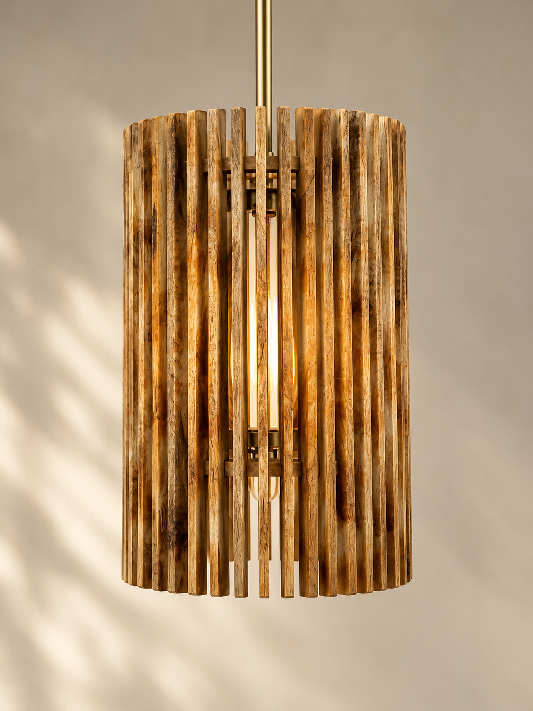 Rania Wooden Slatted Round Pendant Long