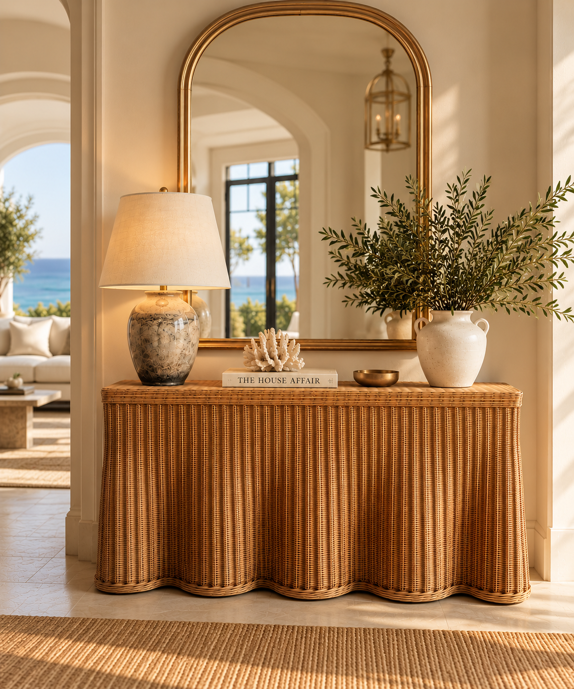 Rattan Scalloped Console