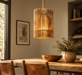 Rania Wooden Slatted Round Pendant Long