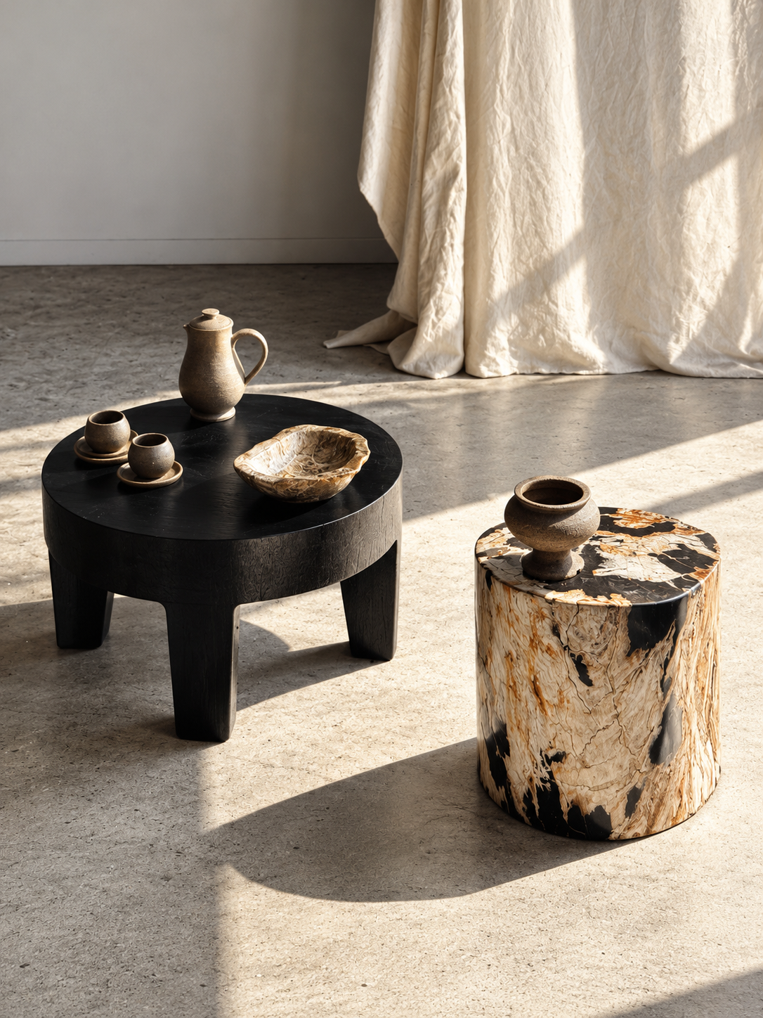 Petrified Wood Side Table, Predominantly White and Beige