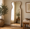 Antique White Mango Wood Curved Full Length Floor Mirror