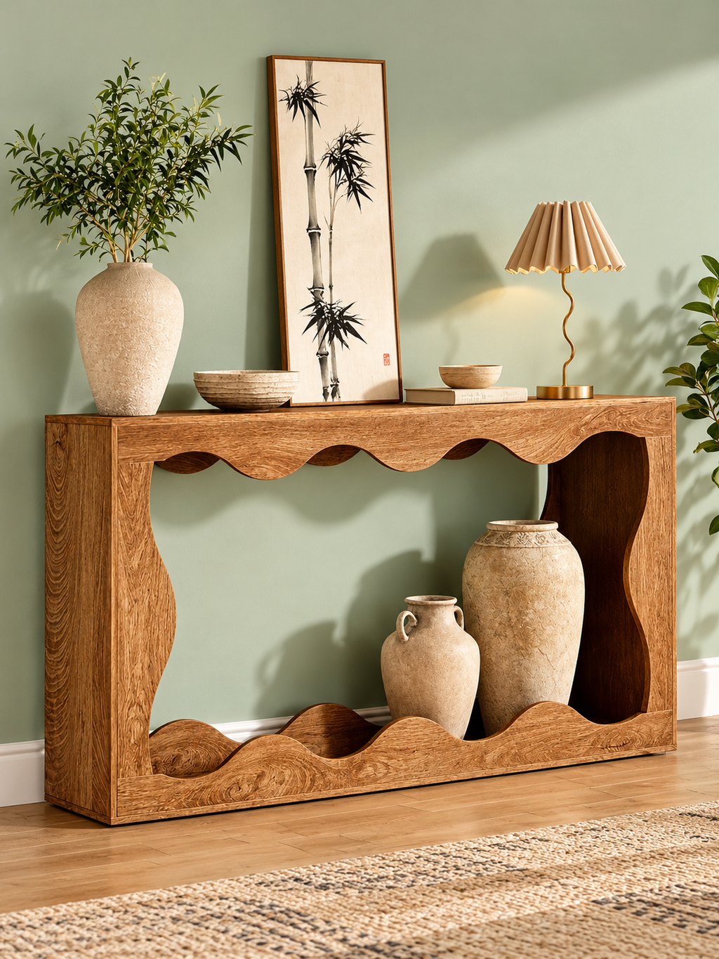 Exquisite Farmhouse-Style Wavy-Line Entryway Table