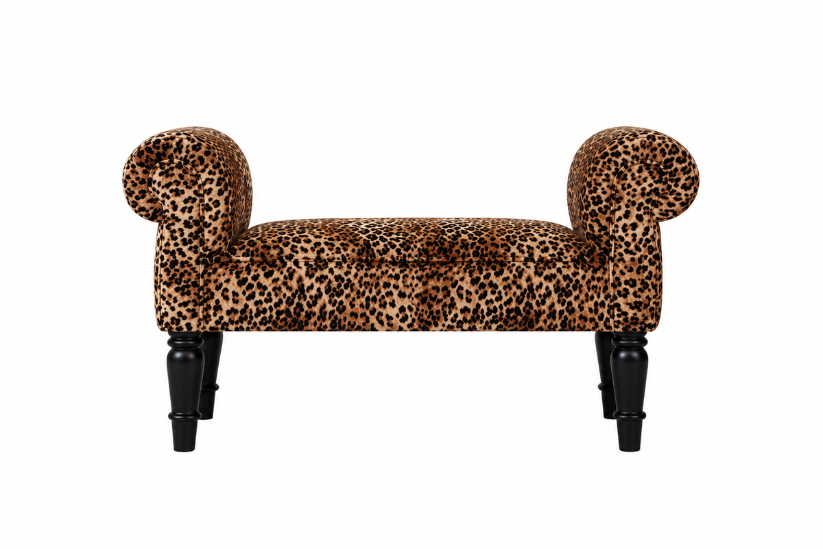 Leopard Print Cotton Velvet and Mango Wood Bench