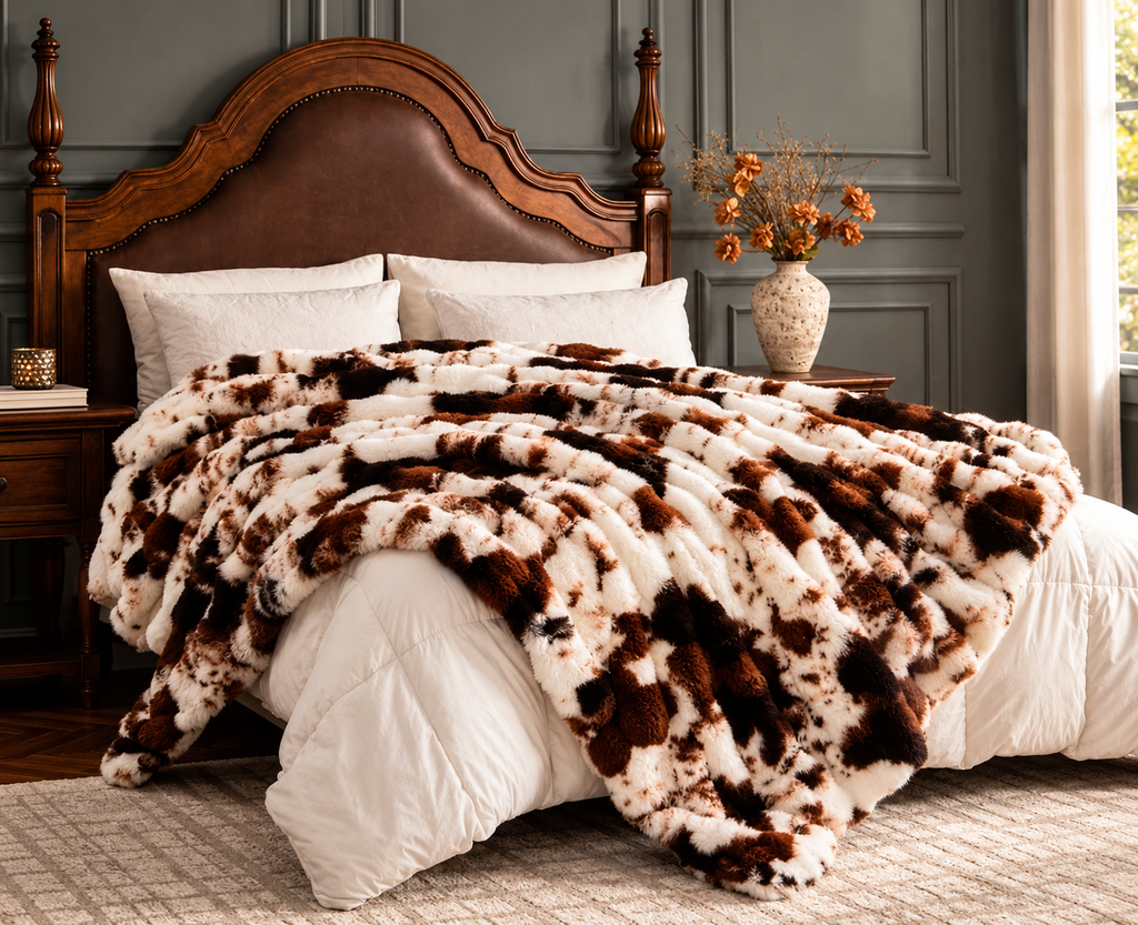 Faux Animal Print Throw in Brown/White (130cm*160cm)