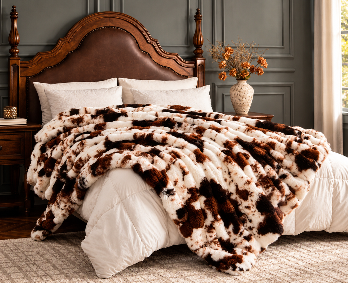 Faux Animal Print Throw in Brown/White (130cm*160cm)
