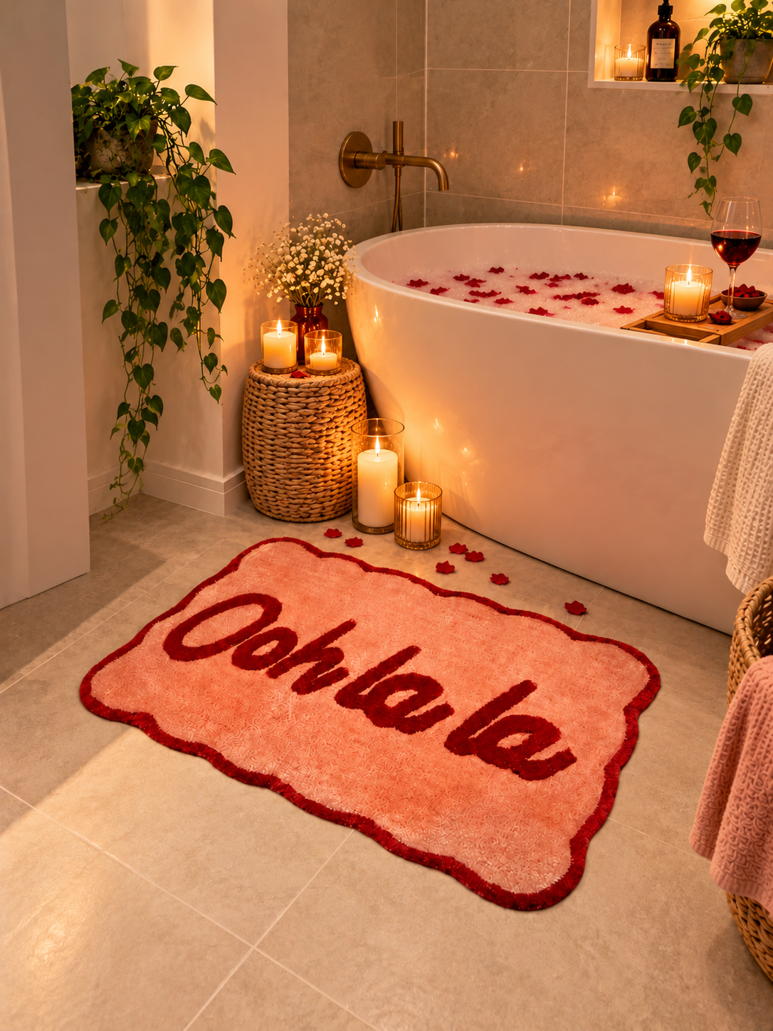 Ooh La La Slogan Scallop Bath Mat Non Slip