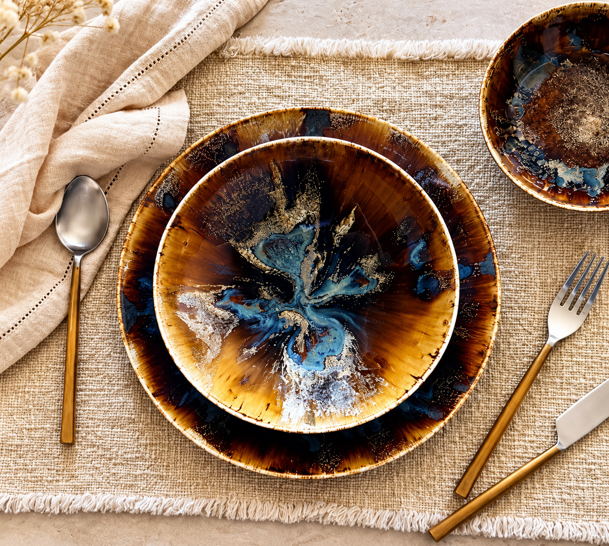48-piece Brown Porcelain Dinnerware Set Volcano