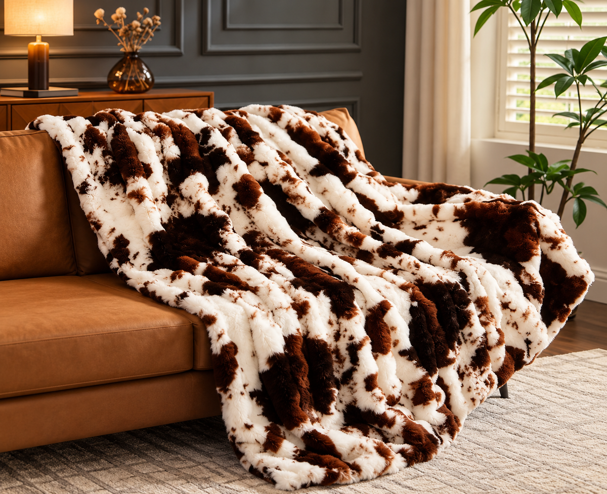 Faux Animal Print Throw in Brown/White (130cm*160cm)