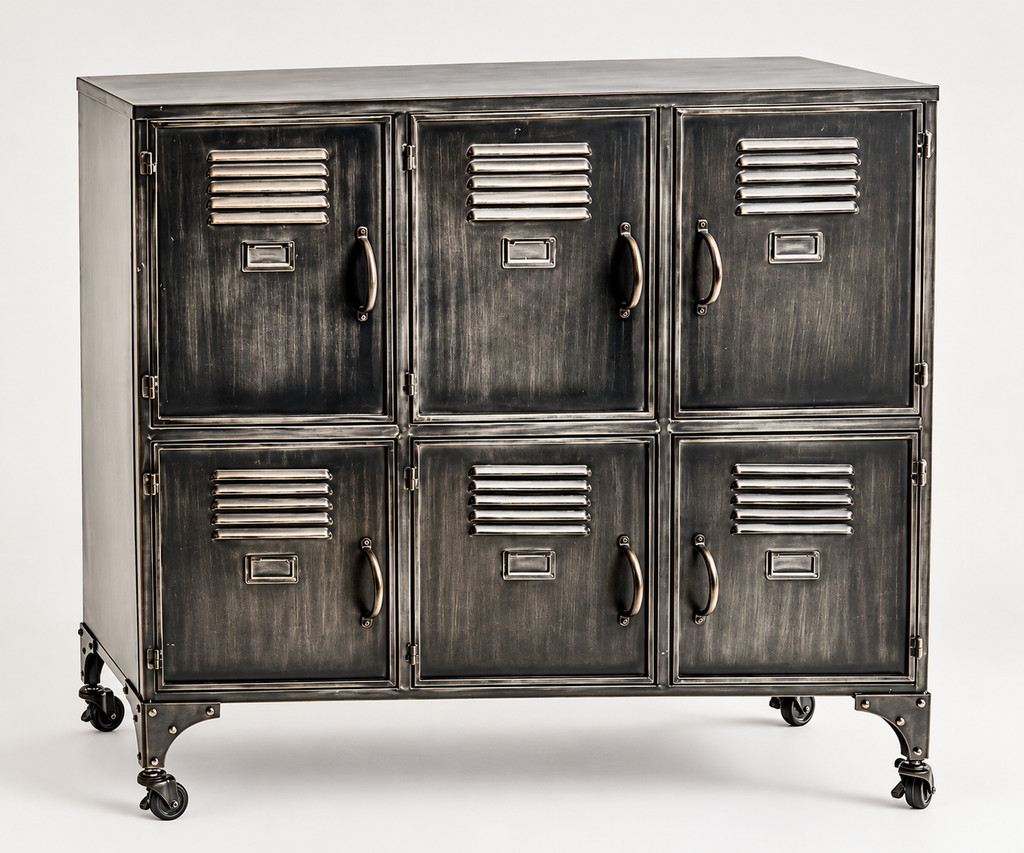Antiqued Industrial Large Iron Storage / Side Cabinet