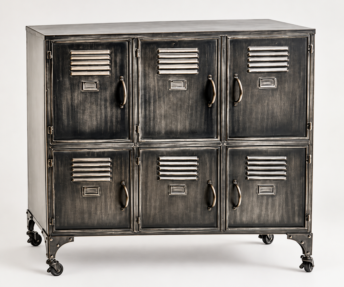 Antiqued Industrial Large Iron Storage / Side Cabinet