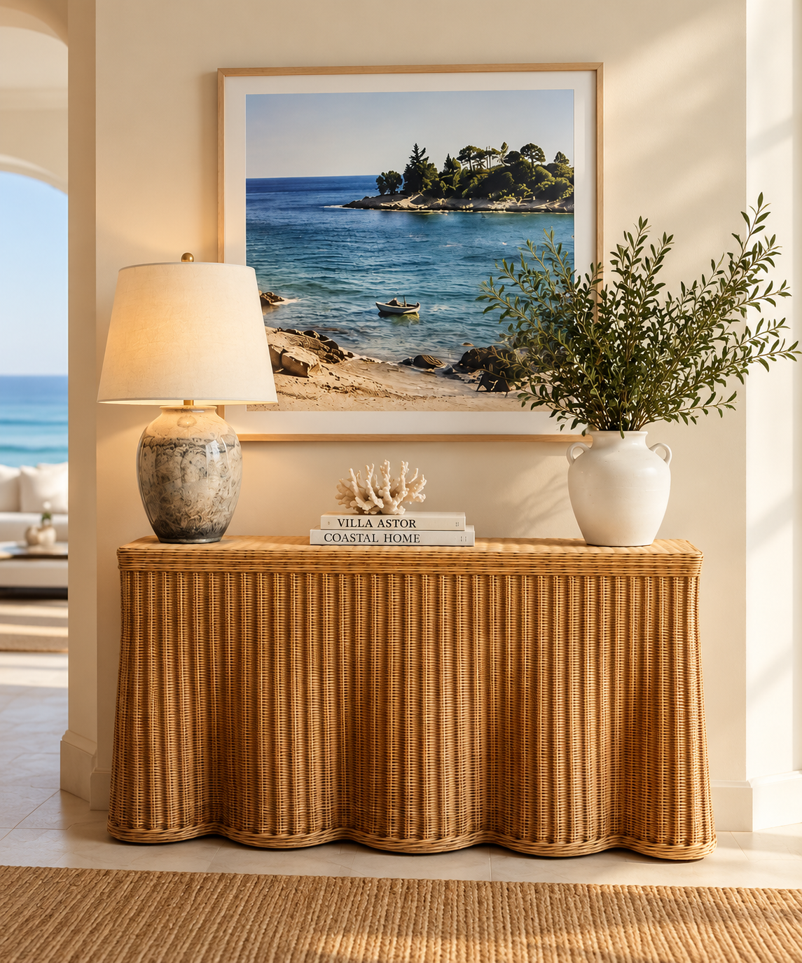 Rattan Scalloped Console
