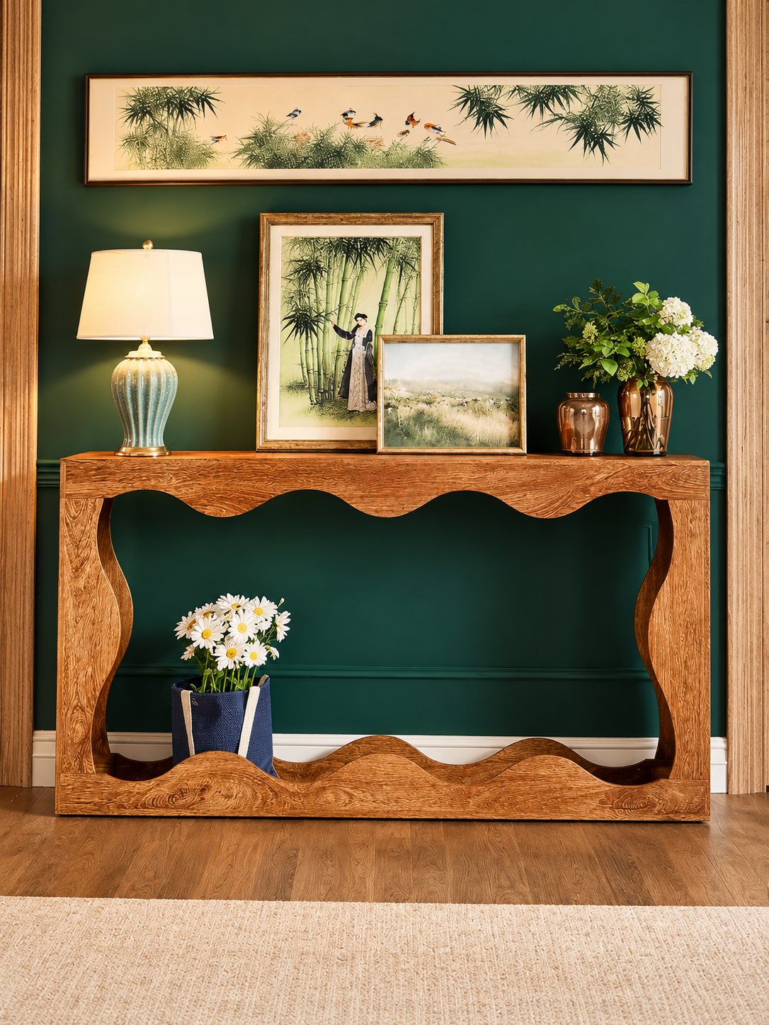 Exquisite Farmhouse-Style Wavy-Line Entryway Table